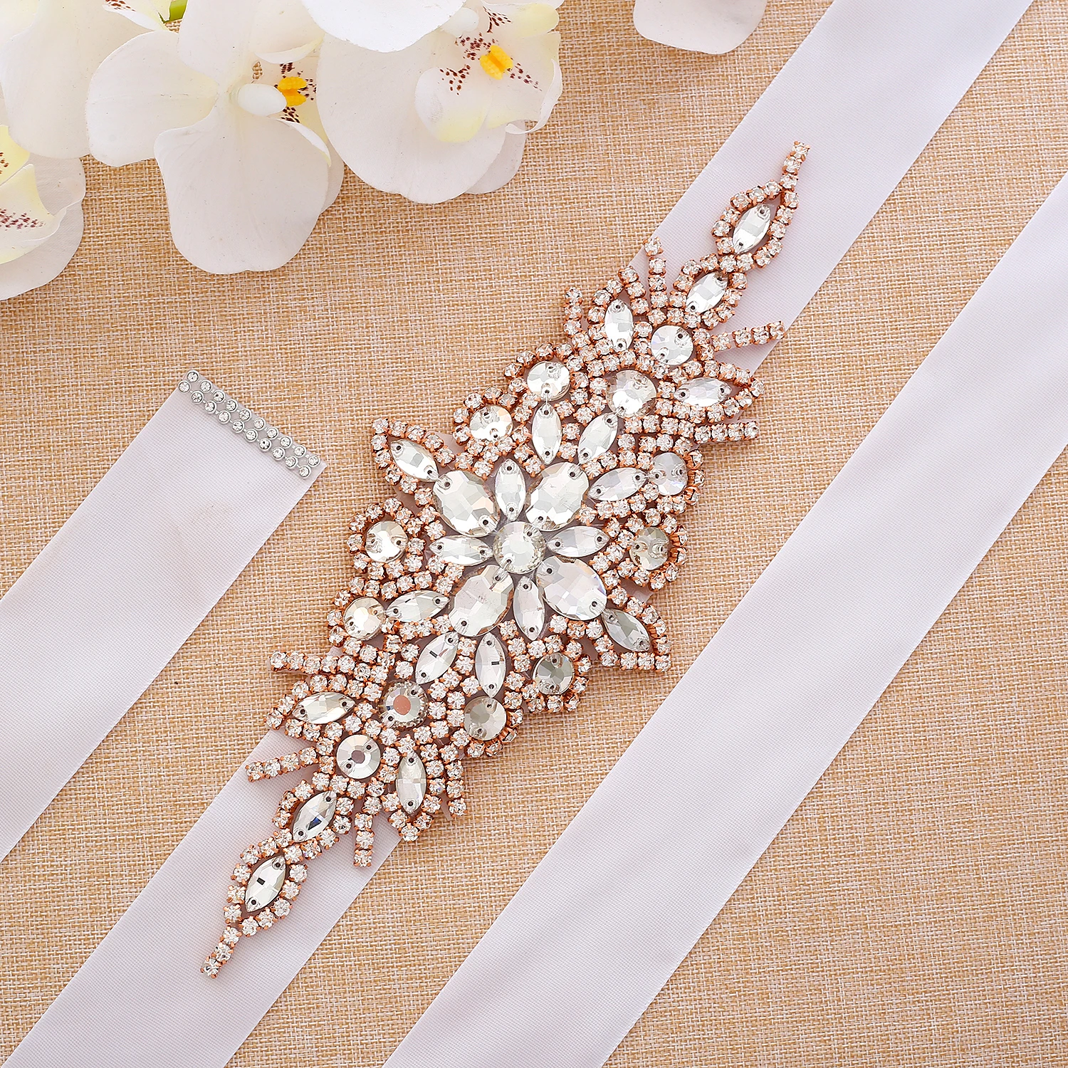 SESTHFAR  Rose Gold Rhinestones Crystal Belt Wedding Belt And Sash Handmade Diamond Belt Bridal Accessorie 101RG