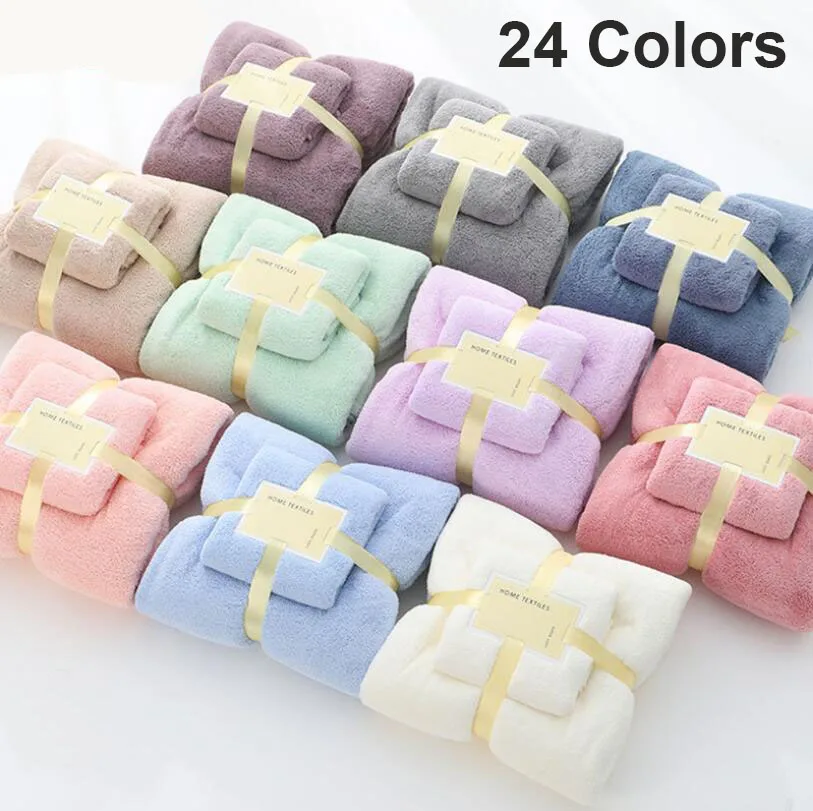 24 Styles Microfibre Home Hotel Towels Microfiber Towel Set Coral Fleece Absorbent Hair Swimming Towel Face Hand Bath Towel Sets