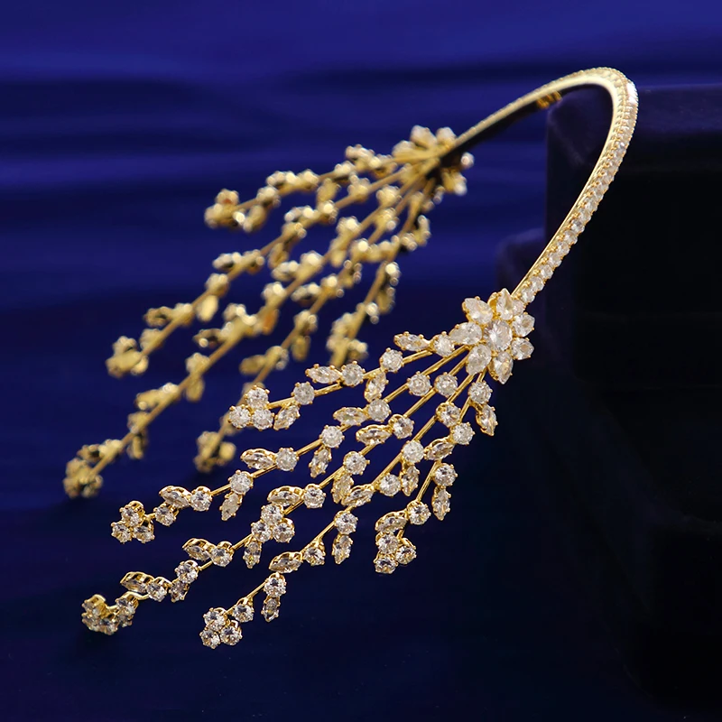 

Simples Leaves Clear Zircon Wedding Tiaras Hairbands Crystal Brides Hair Accessories Evening Hair Jewelry Birthday Gifts