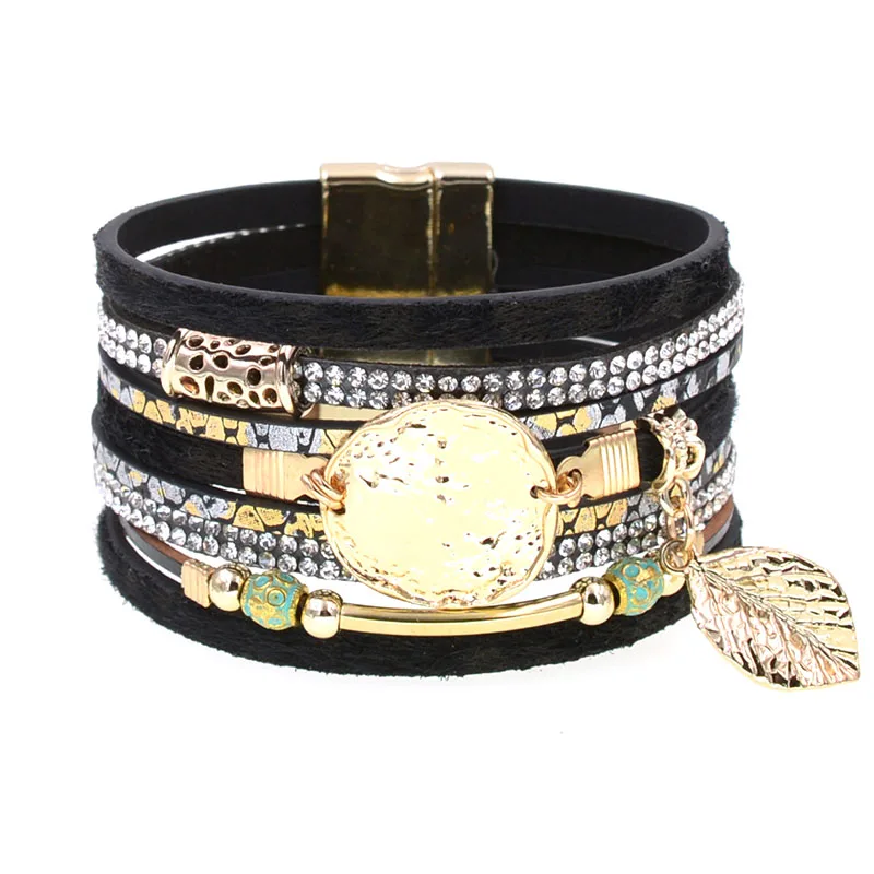 WELLMORE bohemia leopard print bracelets women bracelet charm magnet leather bracelets for women luxury party jewelry