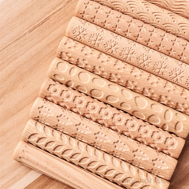 Large Wooden Texture Mud Rolling Mud Board Printing Embossing Stick Wood Grain Rolling Mud Pin Clay Sculpture Modeling Tools