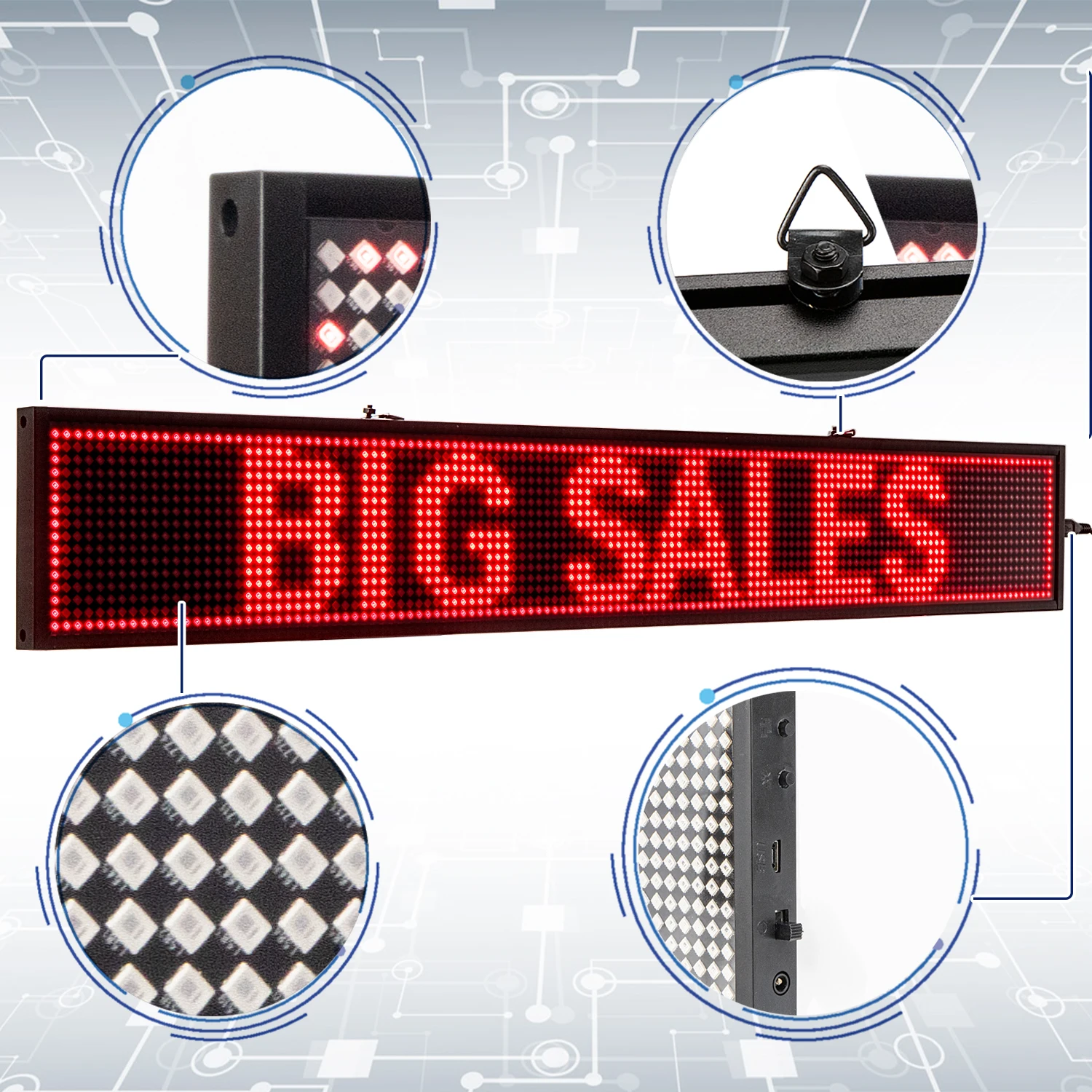 P5 LED Sign Scrolling Message Board Smartphone programmabile per Business Storefront Bar Red Text 16128