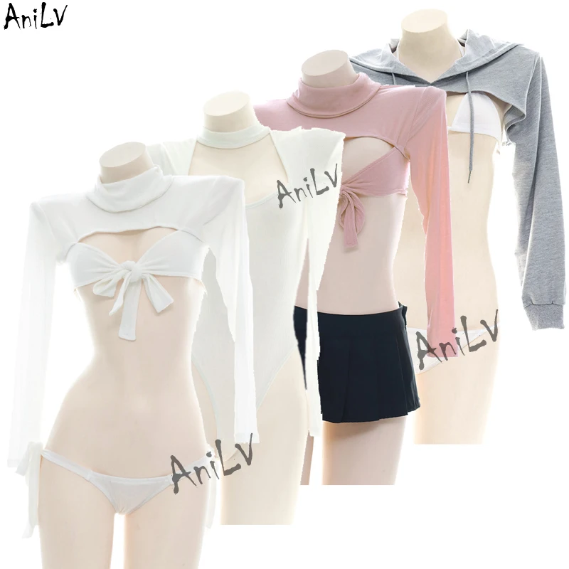 AniLV Anime Kawaii Girl Student Knitted Sweater Series Costume Bodysuit Unifrom Women Sexy Long Sleeve Pajamas Lingerie Cosplay