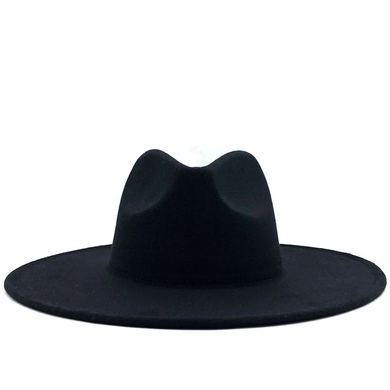 2020 Simple British Style winter wool solid Classic fedoras cap men women panama jazz hat 9.5CM Wide Brim Big Fedoras