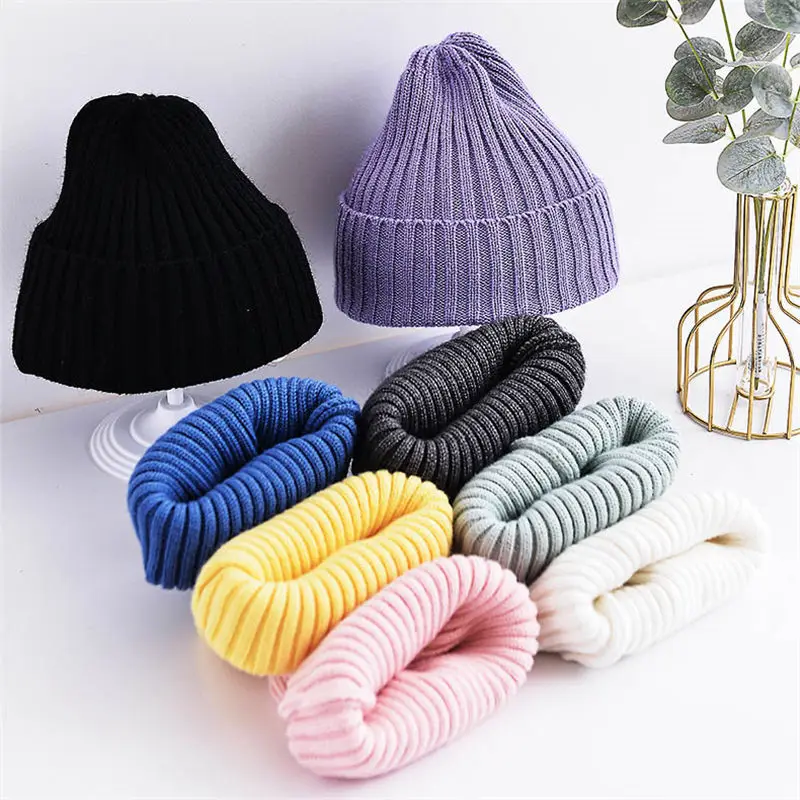 Baby Kids Ribbed Knitted Beanie Hats For Girls Boys Casual Toddlers Windproof Cap 6M-4Years Baby Photography Props Accessories