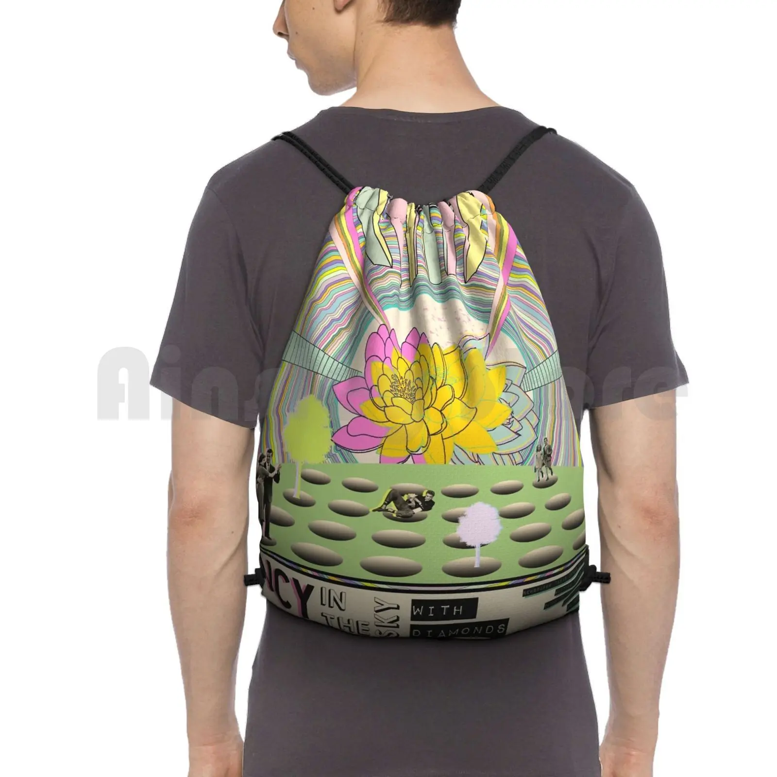 

Lucy In The Sky With Diamonds Backpack Drawstring Bags Gym Bag Waterproof Lucyinthesky Rainbow Graphic Vintage Trippy