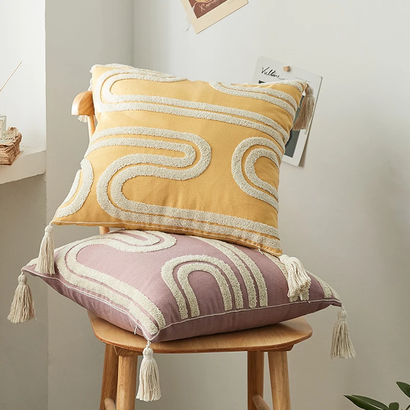 Abstract Cushion Cover 45x45cm Pillow Cover Yellow Beige Pink Cotton Linen Embroidery Cotton for Sofa Bed Chair Home Decorative