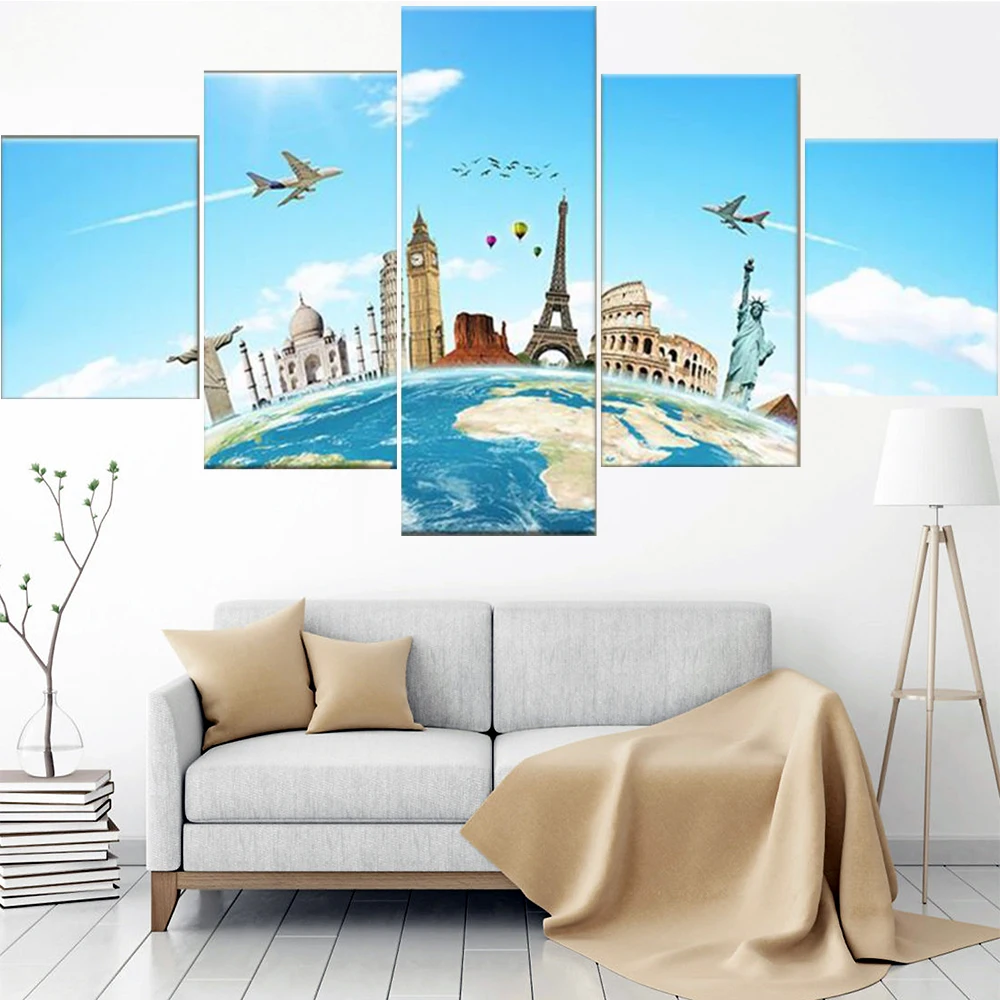 

5 Pieces Wall Art Canvas Painting Earth Journey Landscape Poster Home Decoration Modern Living Room Modular Free Shipping