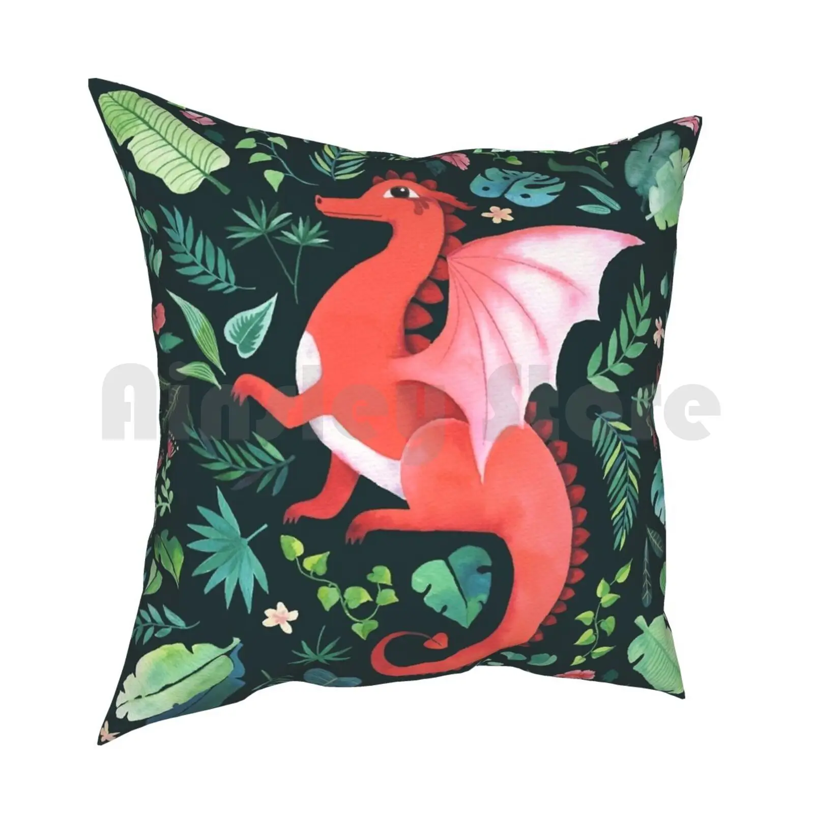 Tropical Dragon Pillow Case Printed Home Soft Throw Pillow Dragon Red Tropical Aloha Hawaii Palm Fern Flower Monstera