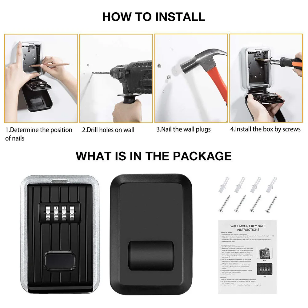 Waterproof Wall Mount Key Storage Secret Box Organizer 4 Digit Password Security Lock No Key Home Office Safe Box caja fuerte