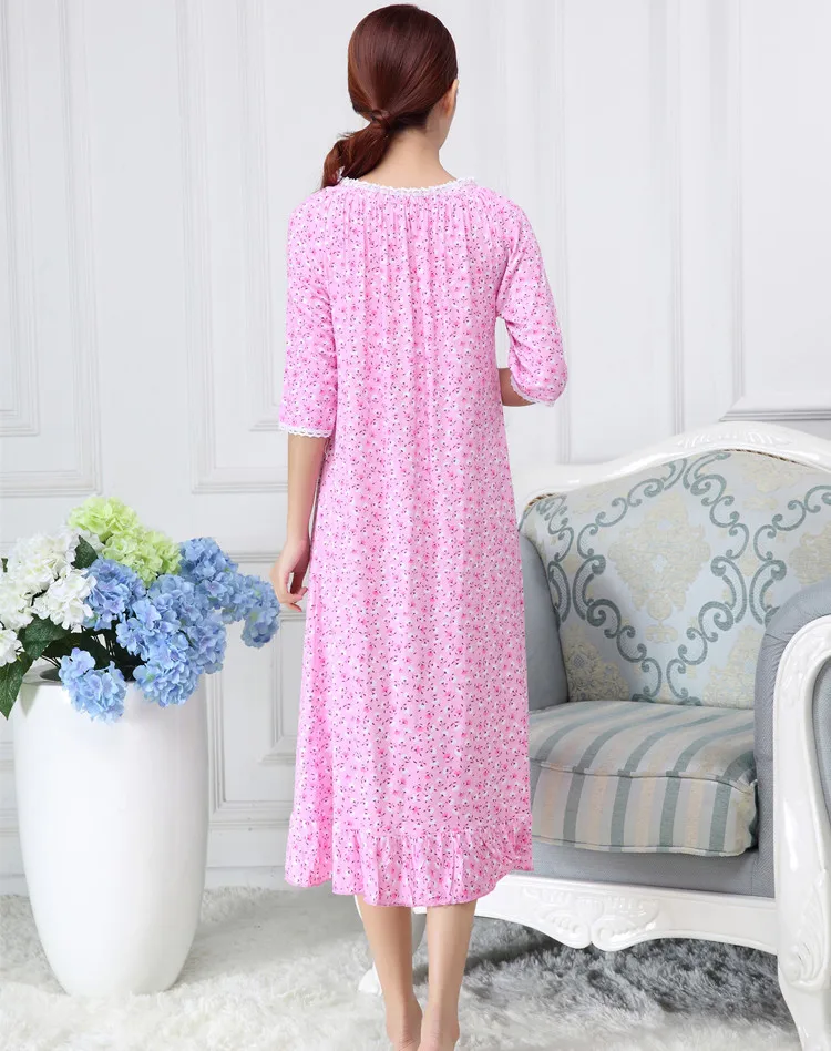 Fdfklak Spring Autumn Modal Nightgown Women Print Sleep Dress M-XXL Plus Size Loose Homewear Long Sleeve O-Neck Nightdress