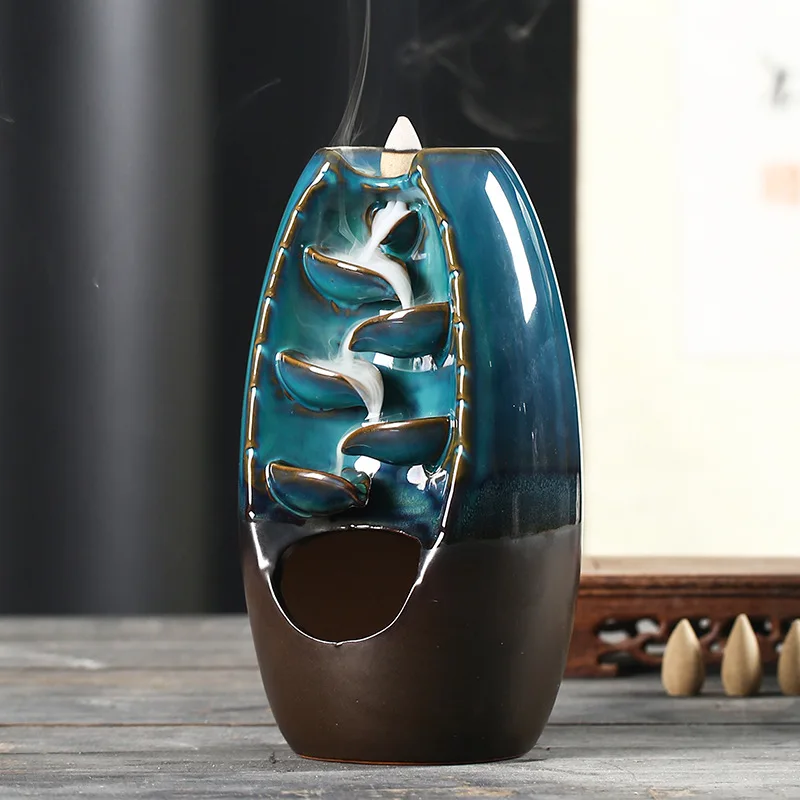 With 10Cones Free Gift Chinese traditional Waterfall Incense Burner Ceramic Incense Holder,Option for Mixed Incense Cones