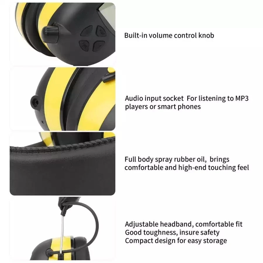 Pelindung pendengaran elektronik, Earmuff pengurang kebisingan Headphone Digital AM / FM Radio Stereo pelindung pendengaran