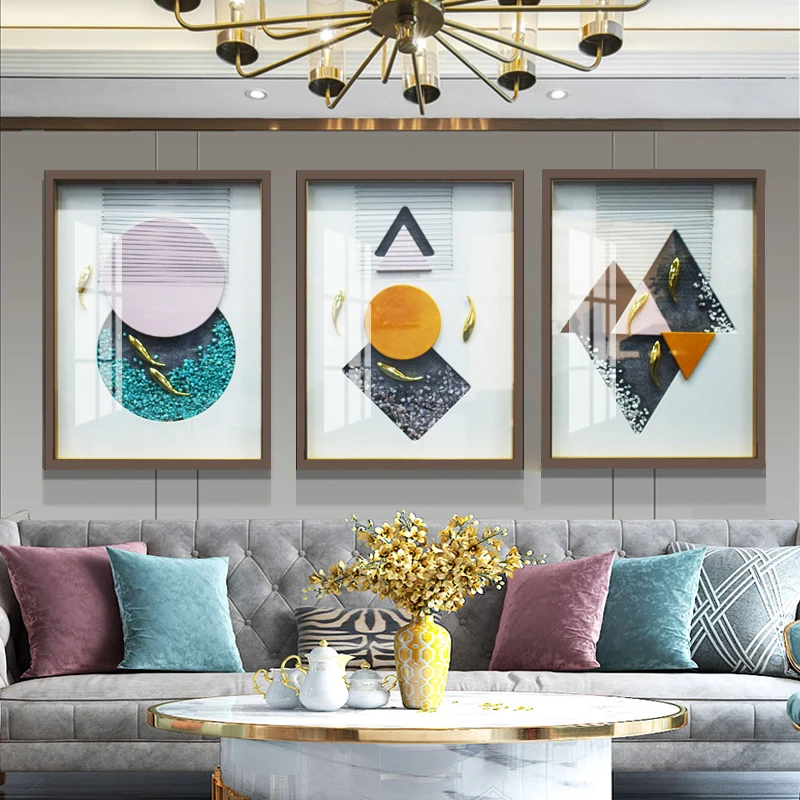 CX Real Handmade Geometric Stone Painting 3D Mural Light Luxury