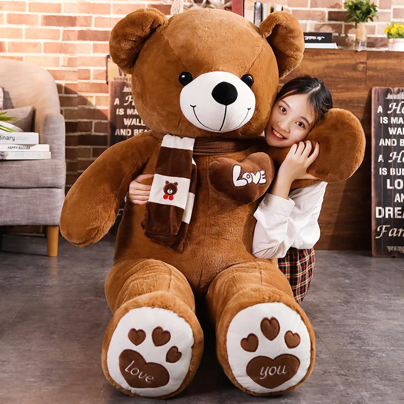 80/100CM 4 Colors Bear With Scarf Stuffed Animals Bear Plush Toys Bear Doll Lovers Birthday Baby Gift