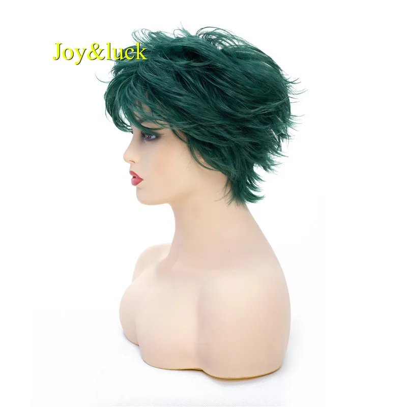 Joy&luck Short Women Wig Dark Green Synthetic Wig Woman Wig Cosplay Natural Straight Costume Fluffy Wig