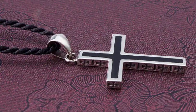 Trendy Black Cross Pendant Necklace For Men Choker Accessories Fashion Male Silver 925 Necklaces Jewelry Choker Women Bijou