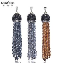 shinygem fashion bohemian crystal tassel pendant sparkling micro inlay rhinestone stone chain for diy jewelry making