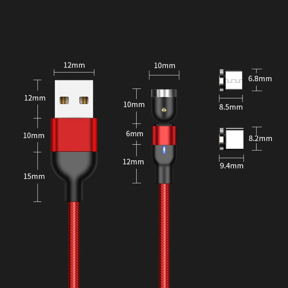 Magnetic Fast Charging  Micro USB Type C Cable Supporting 3A Fast Charging 360 Degree Rotatable Data Cable For Android Phone