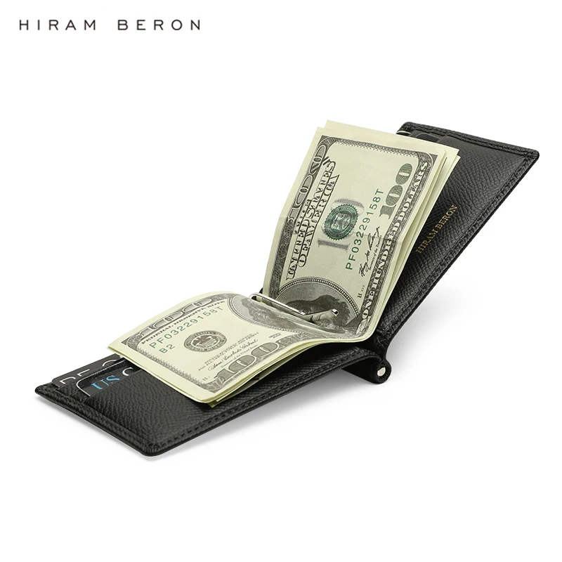 Hiram Beron Genuine Leather Men Money Clip Wallet Italian Cow Leather Custom Gift Luxury Brand Dropship