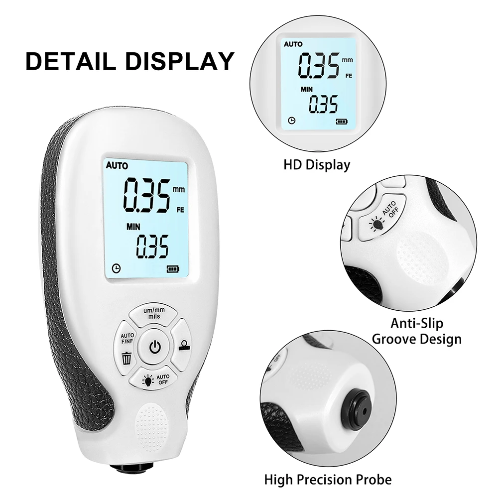 Digital Coating Thickness Gauge Calibration Function Thickness Meter For Car Automotive With Backlight LCD Display 0.01mm 1mil