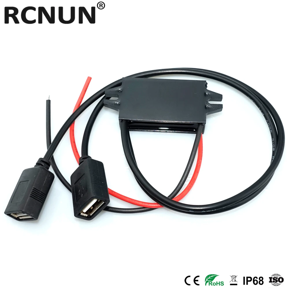 RCNUN 8-32V 12V 24V to 5V 3A CAR Charger DC DC Step Down Converter Dual USB Buck Power Supply for Mobile Phone iPad MP4 MP3 GPS