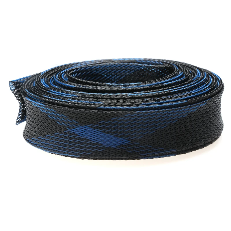 1/5M Cable Sleeves Black & Blue Snakeskin Mesh Wire Protecting Nylon Tight PET Expandable Insulation Sheathing Braided Sleeves