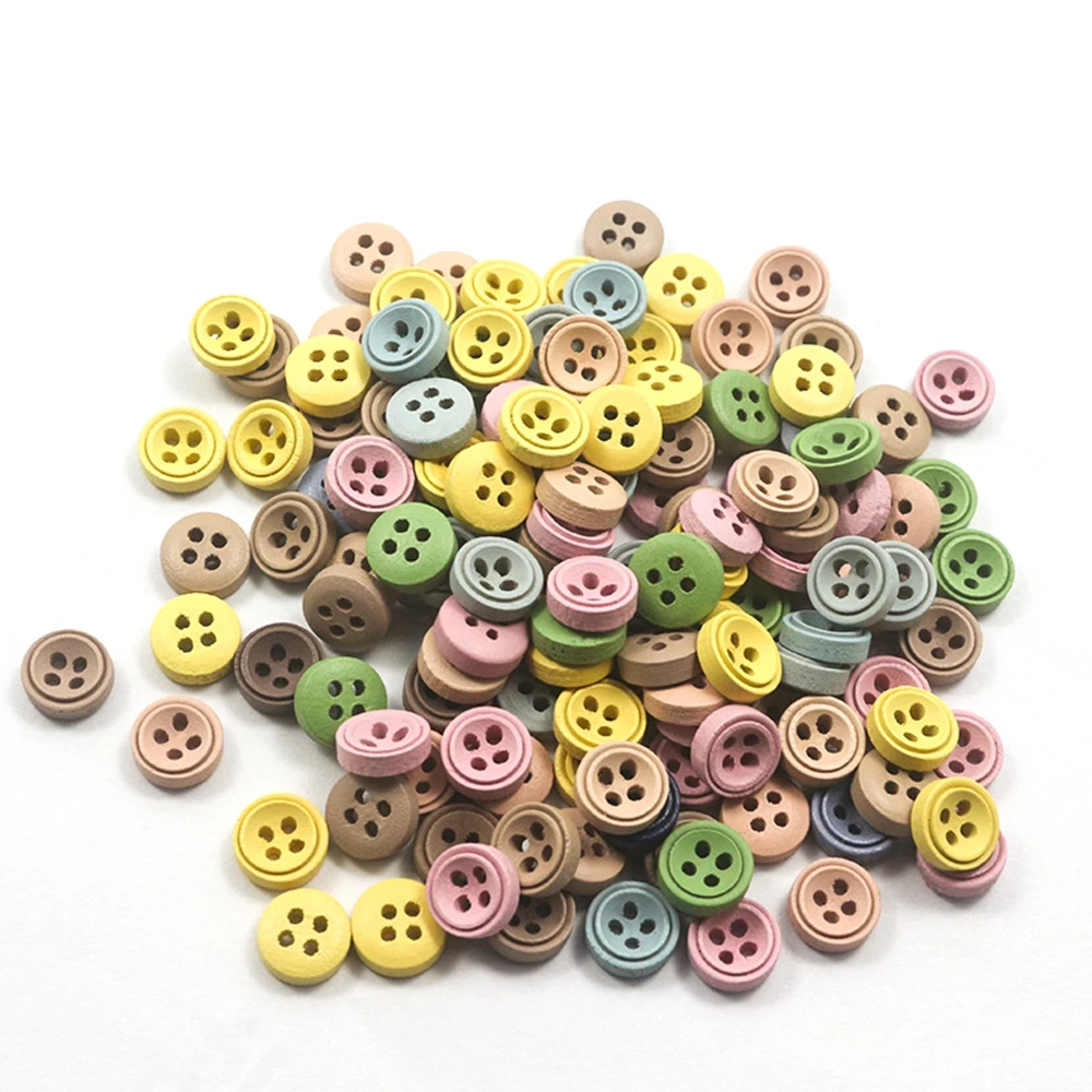 100pcs 9mm mini Wooden Buttons For Sewing clothing Scrapbooking Crafts Doll Accessories