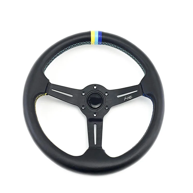 

Universial 14 Inch 350 mm racing car steering wheel Cowhide game tricolor steering wheel accessiores for BMW Audi Toyota honda