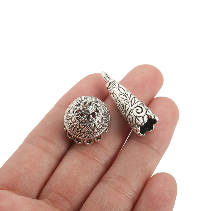 5 sztuk/partia Antique Silver Metal Cord zaślepki Big Hole Tassel okrągłe zaślepki zapięcia dla DIY tworzenia biżuterii ustalenia — zdjęcie 5