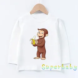 Children Curious George Monkey Print T shirt Baby Boys Girls Cartoon Funny Tops Kids Long Sleeve T-shirt,LKP5266