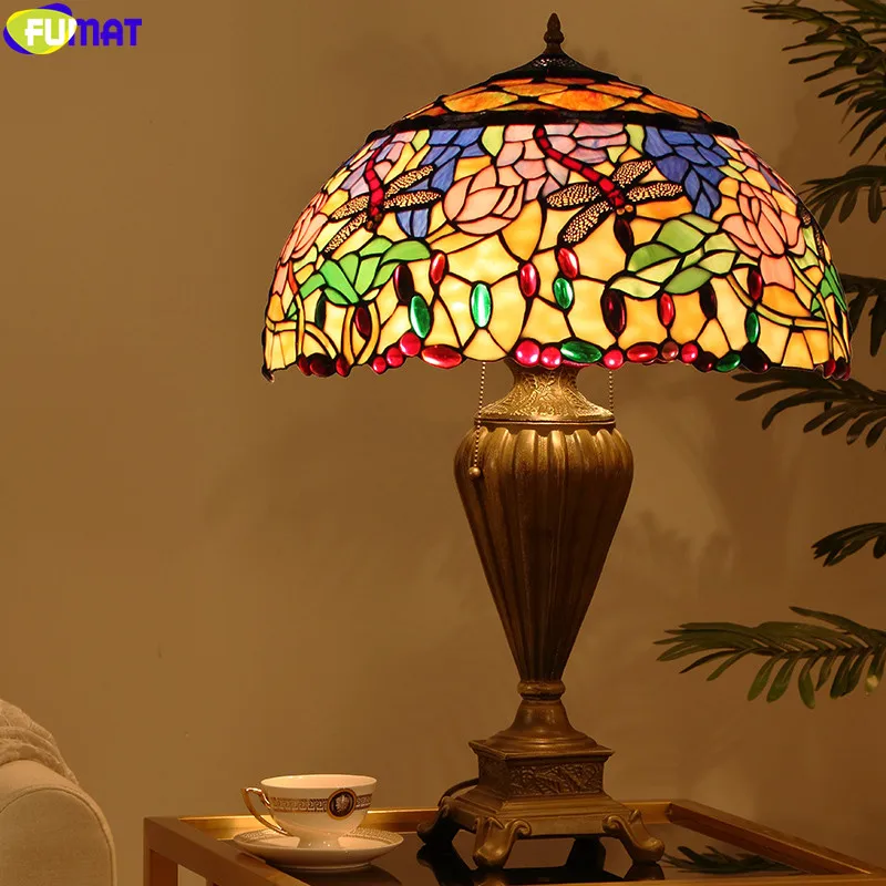 

FUMAT Tiffany Desk Lamp Multi Color Stained Glass Table Light Butterfly Dragonfly Goddess Lotus Home Decor Nordic Art Lighting