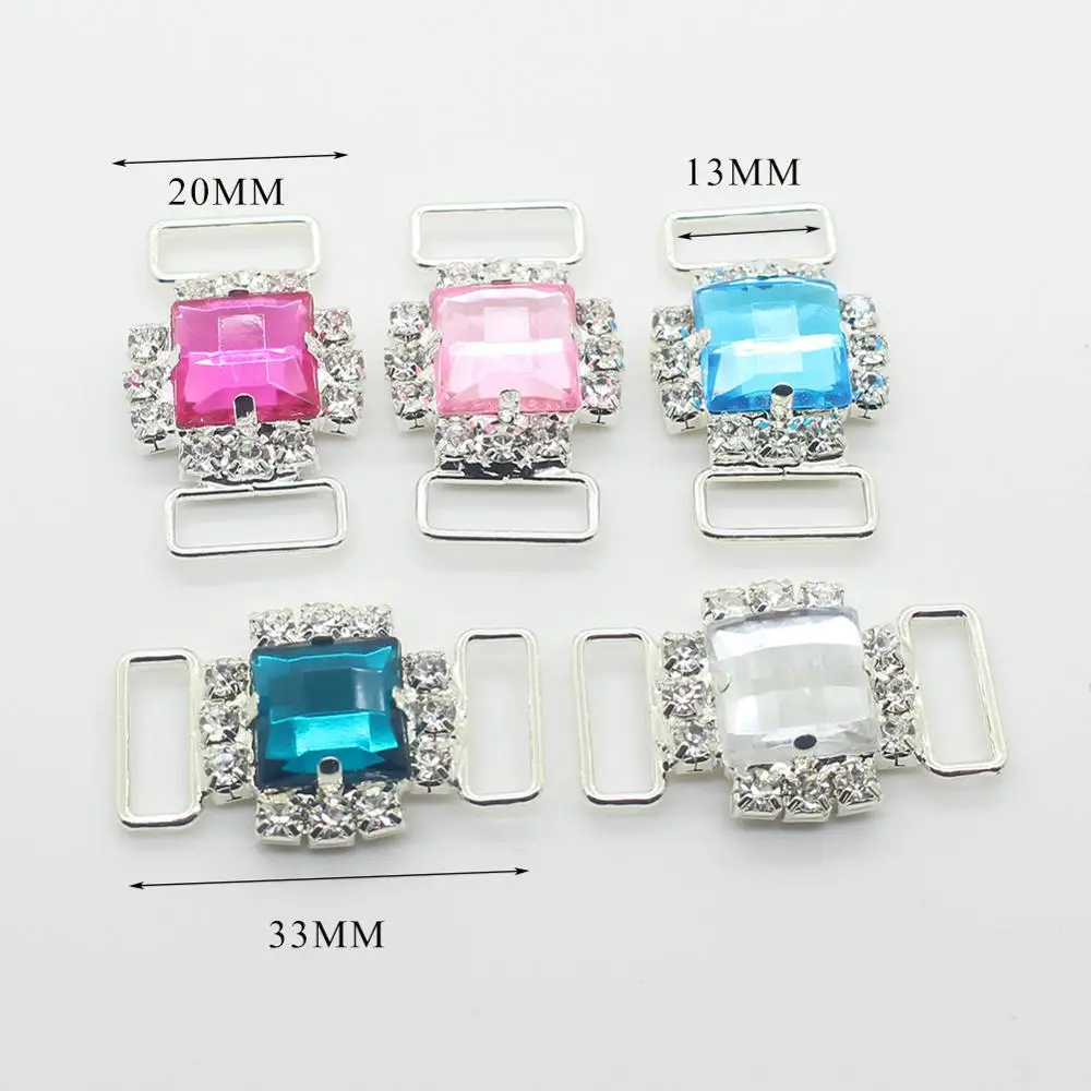 ZMASEY Metal Bikini Buckles 10Pcs/Lot Mix Color Sewing Rhinestone Bikini Connectors Buckle For Swimming Wear Decoration