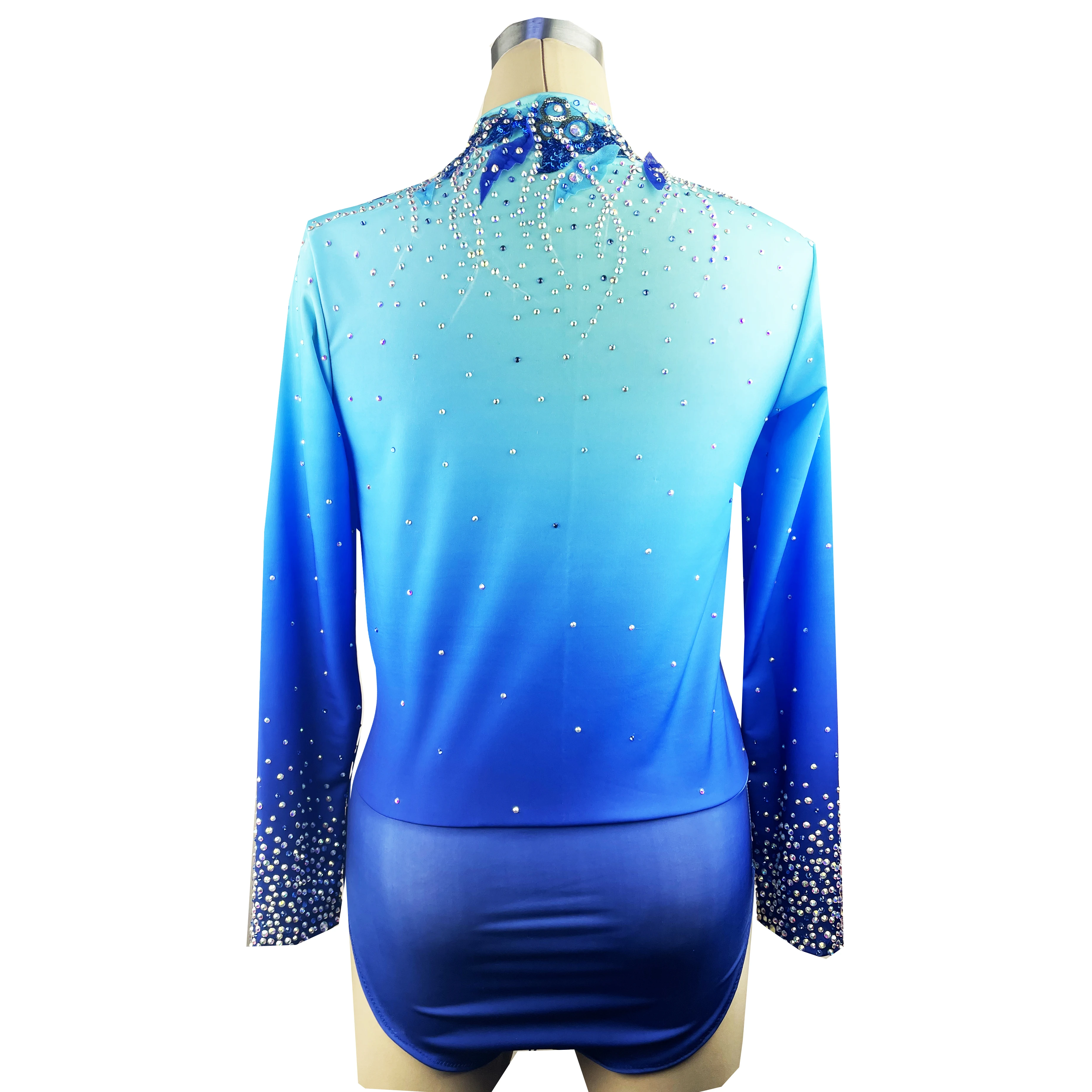 Blue Figure Skating Dress  Long-Sleeved Ice Skating Skirt Spandex