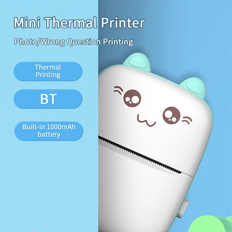 Portable Mini Thermal Printer Wireless BT 200dpi Photo Label Memo Wrong Question Printing with USB Cable No Ink Print