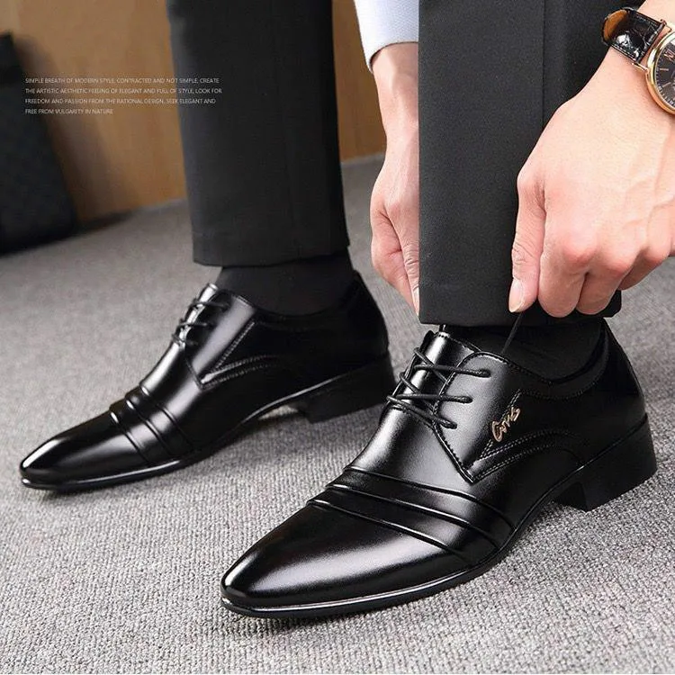 Business Lace-up Mens Formal Shoes British Style Soft-soled Mens Flat Dress Shoes Non-slip Breathable Wedding Shoes