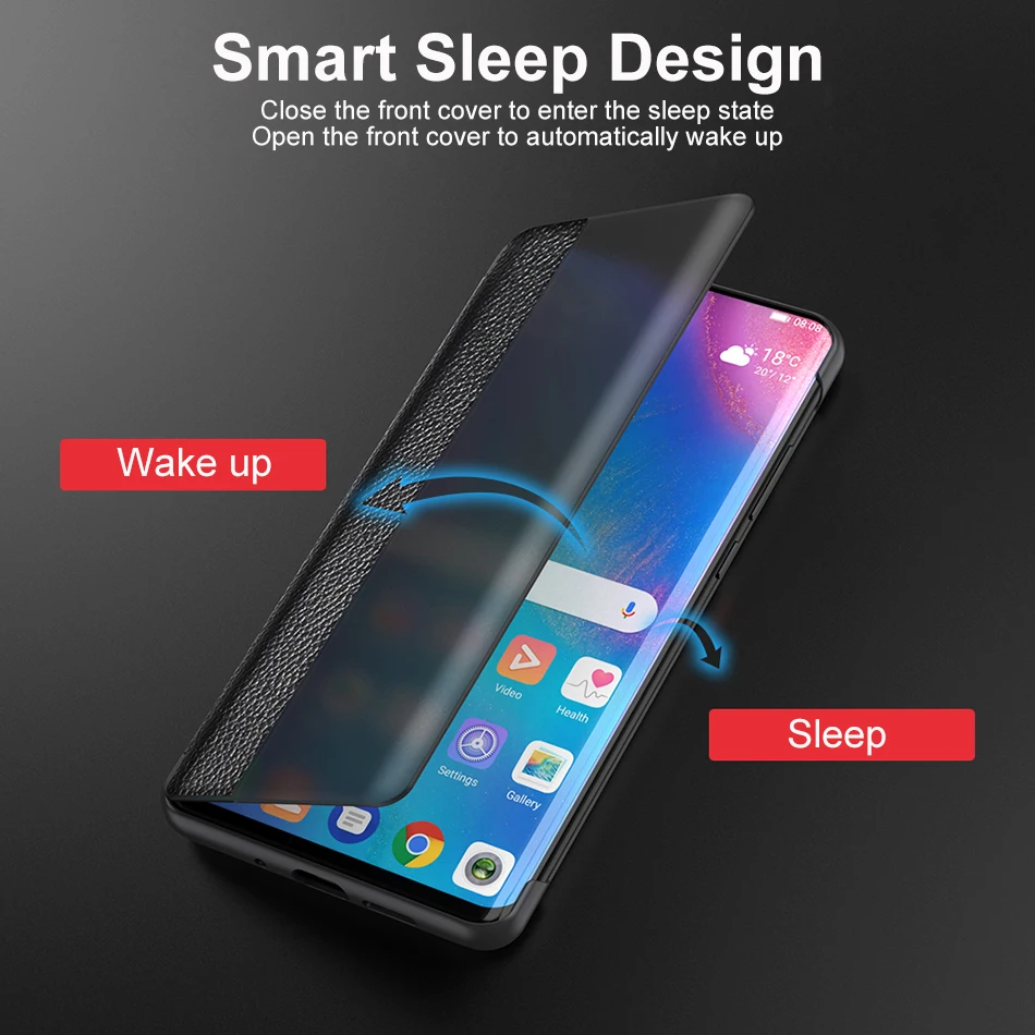 Genuine Leather Flip Cover For Huawei P30 Pro Case Luxury Original Smart Touch View Wake Sleep Up Protection