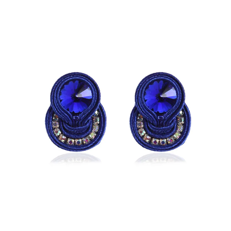 Handmade Soutache Stud Earrings Ethnic boho Jewelry Colorful women's Earring blue green black Accessories Elegant Trendy gifts