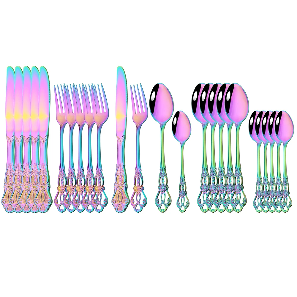 

24pcs/6set Royal Dinnerware Stainless Steel Set Vintage Spoon Forks Knives Home Kitchen Western Dinner Silverware Tableware Gift