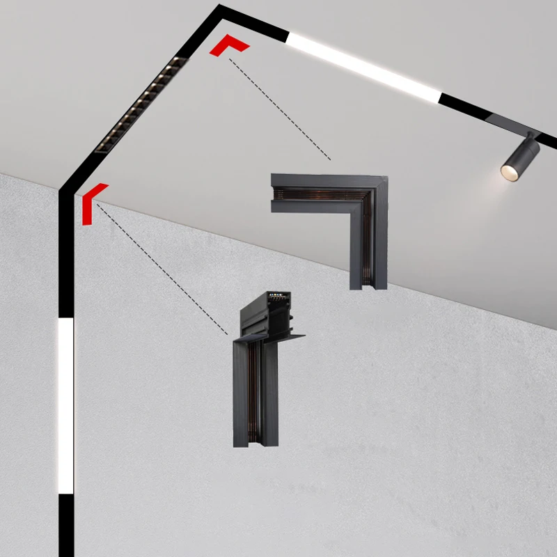 New LED Track Lighting Aluminum Ceiling Recessed Suspended Creative 0.5M 1M LED Magnetic Lights Track Rail image 4