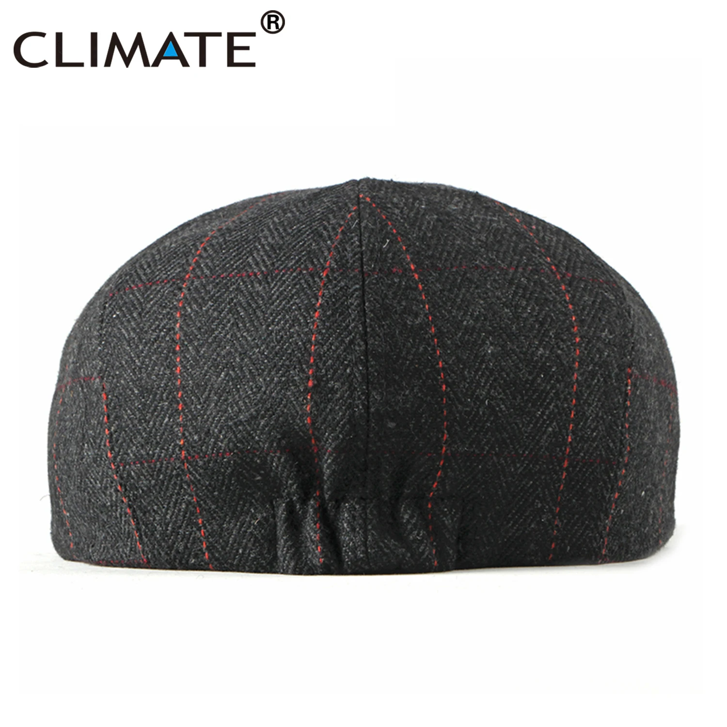 CLIMATE Vintage Men Winter Flat Cap Beret Warm Men Hat Thicken Retro Woolen Plaid Grid Warm Tweed Newsboy Style Cap Hat