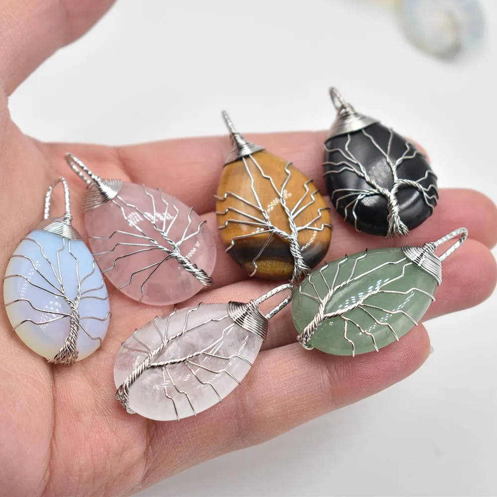

Natural Stone Crystal Tree of Life Pendants Roses Quartz Wire Wrapped Trendy Jewelry Making Wholesale 6/lot free shipping