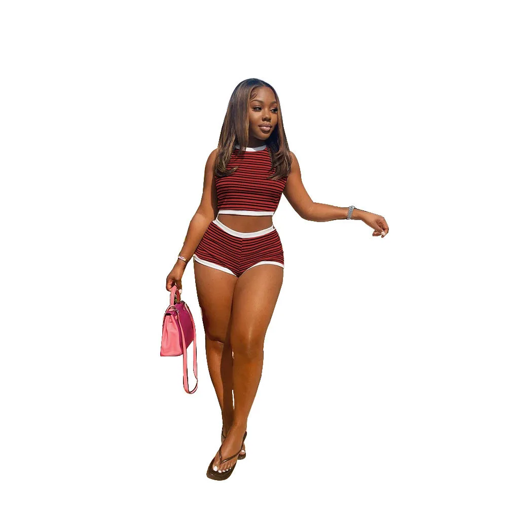 Tracksuit Women 2021 Polyester Pit Stripe Sports Suit Casual Women's Suits Sleeveless Tank Top Mini Sports Shorts Club Clothing