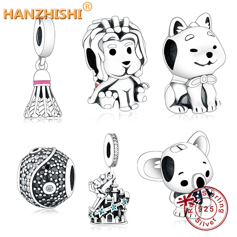 Fit Original Fine Charm 100% 925 Sterling Silver Badminton Birdie Dangle Surfing Koala Lion Japanese Akita Inu Dog Charm Bead