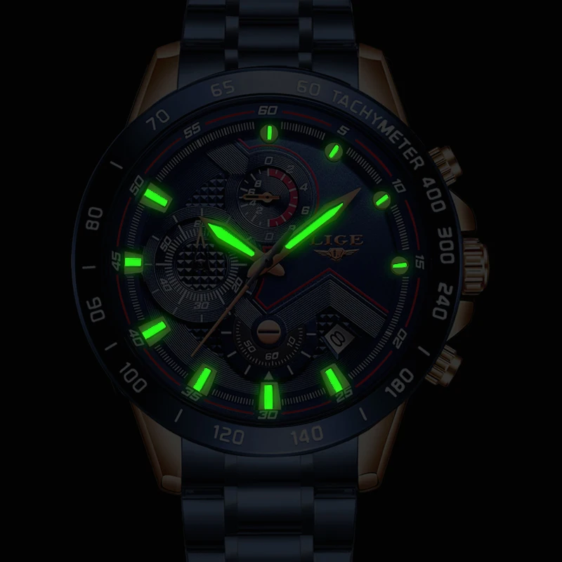 LIGE orologi da uomo orologio al quarzo impermeabile blu di lusso in acciaio inossidabile di alta marca orologio da uomo cronografo sportivo sportivo da uomo