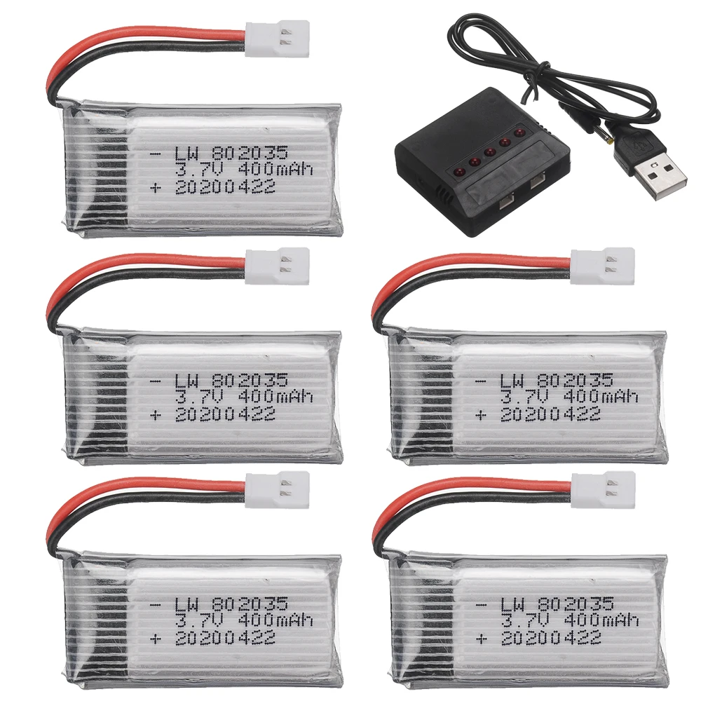 3.7V 400mAh Li-po Battery + 3.7v Charger For H31 X4 H107 H6C KY101 E33C E33 U816A V252 RC Drone Spare Parts 5/10pcs