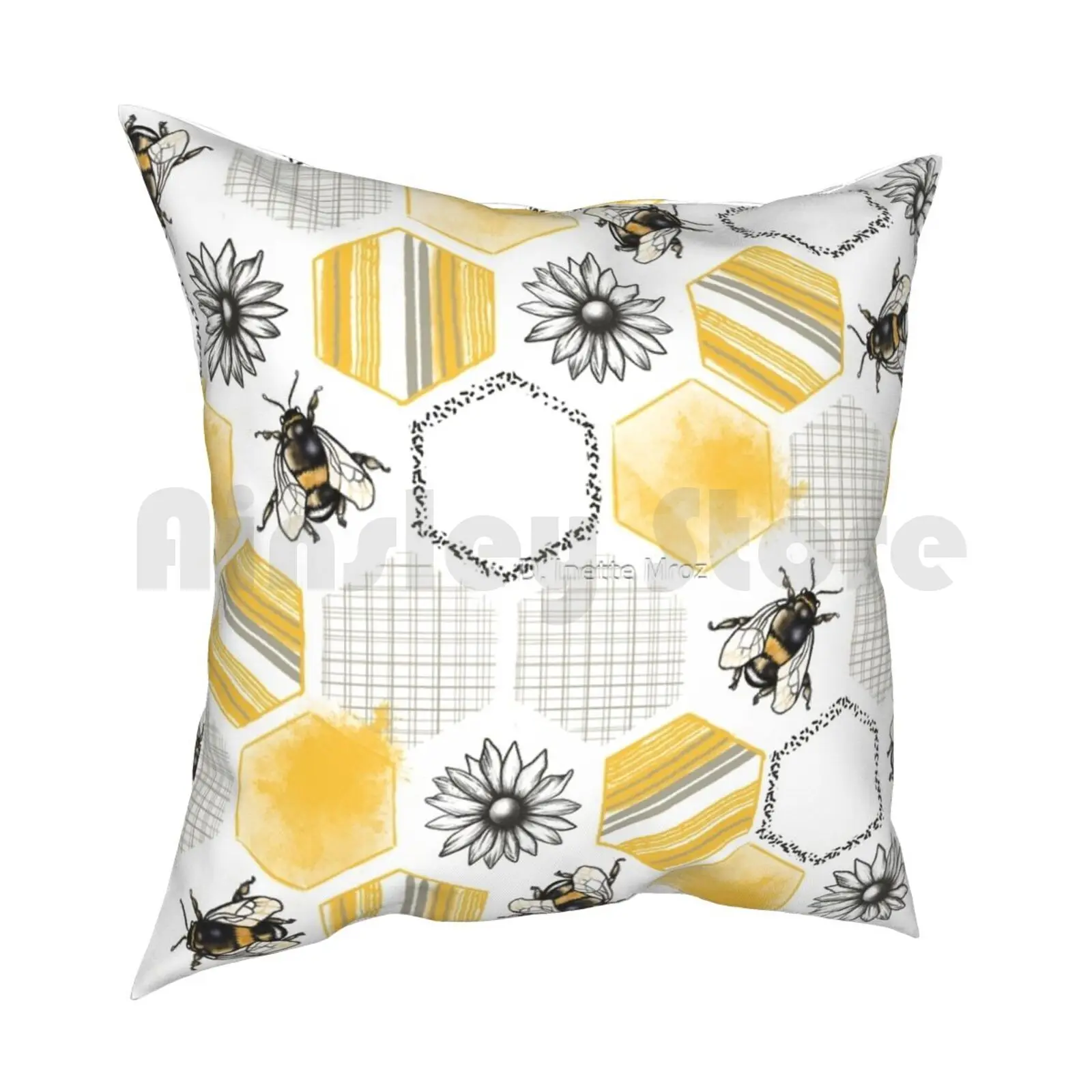 Bee Joyful Pillow Case Printed Home Soft DIY Pillow cover Bees Flowers Orange Yellow Gold Spring Sunny Pattern Floral