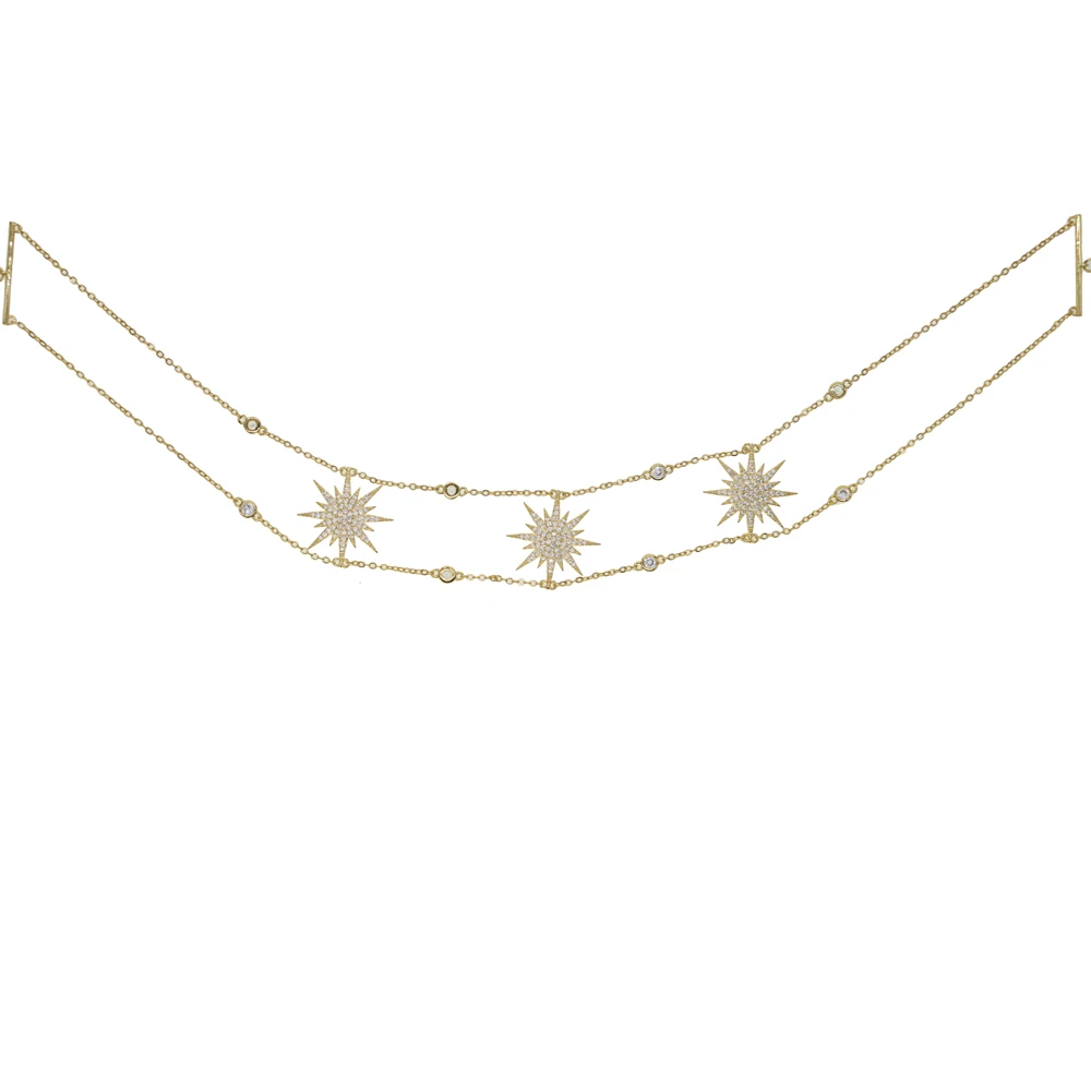 New Fashion Women Girl Gorgeous Delicate White Cz Paved 3pcs North Star Charm Choker Necklaces Ladies Luxury Party Jewelry Gifts