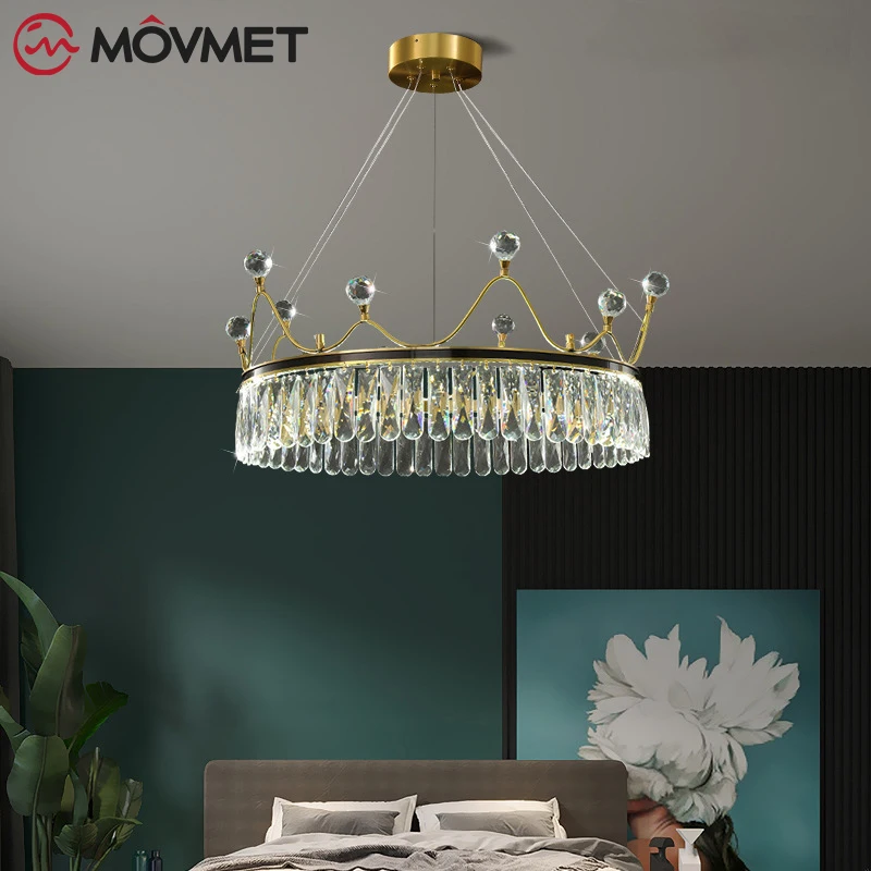 Minimalist LED Chandeliers Bedroom Dining Room Baby Room Creative Golden Round Crown Decoration Lamp