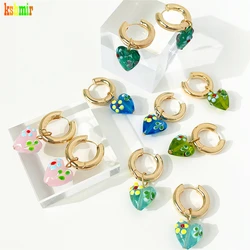 kshmir Retro fashion glass Heart-shaped golden round earrings New temperament blue earrings simple earrings for women 2021